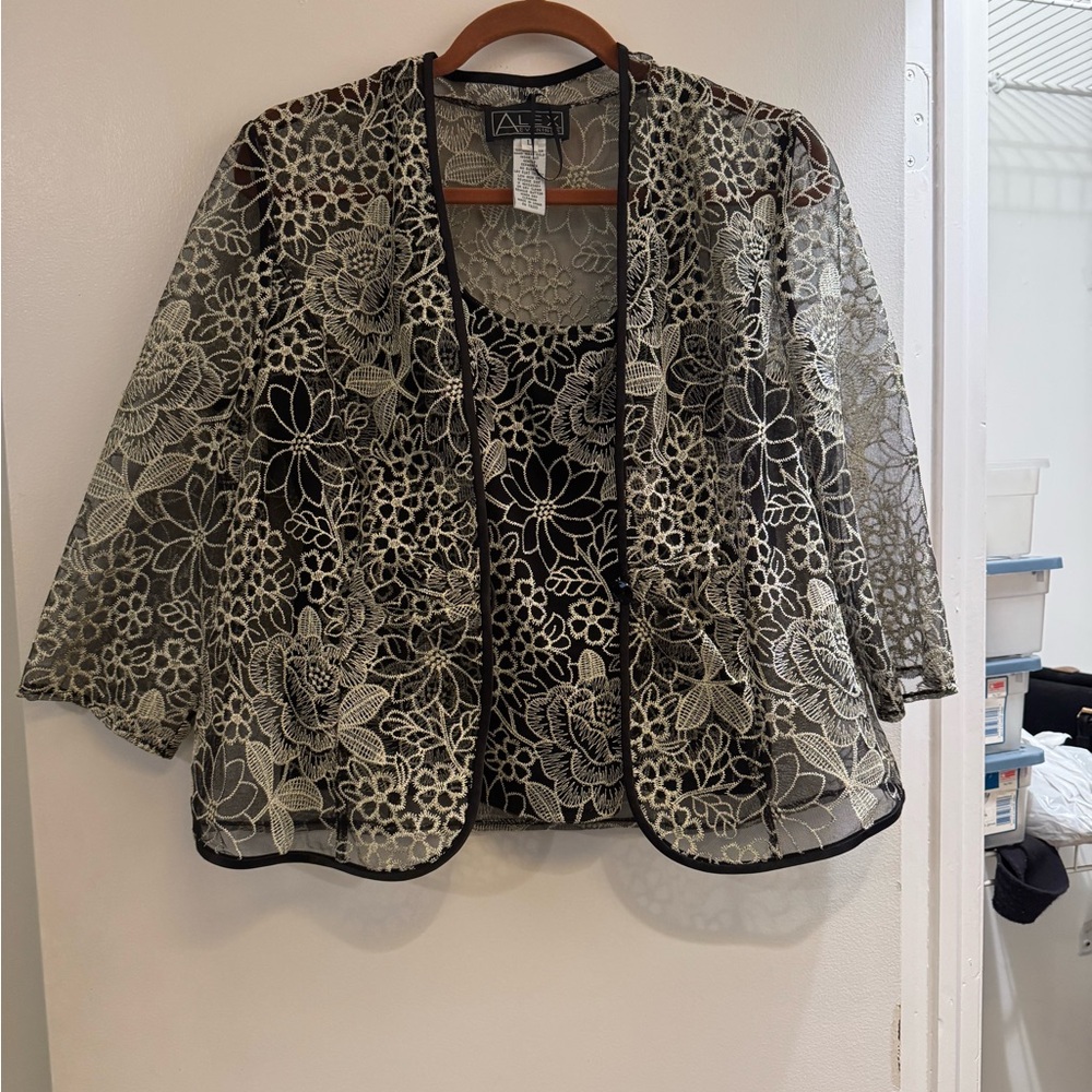 Alex Evenings Black and Cream Floral Jacket